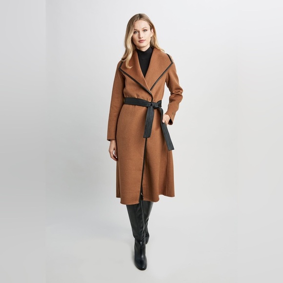 NWOT TAHARI LONG DOUBLE FACE VEGAN TRIM WOOL COAT - Picture 1 of 14